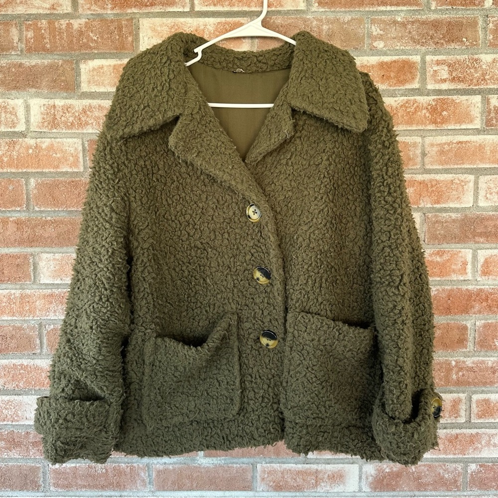 Free People Olive Green Sherpa Jacket